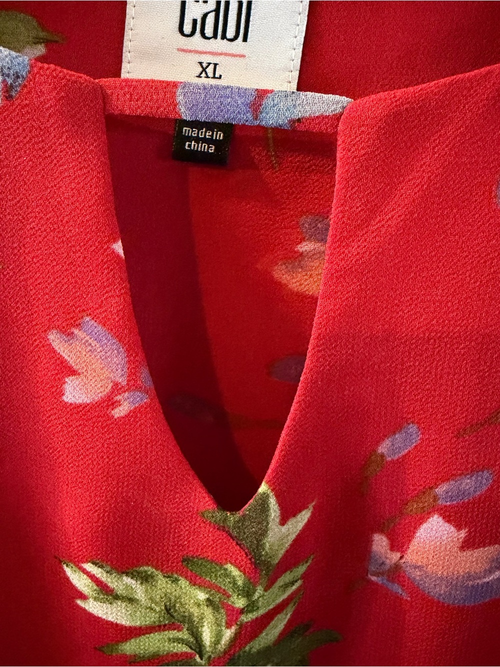 CAbi Red Floral Keyhole Bell Sleeve Blouse - Picture 2 of 5